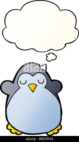 cartoon penguin with thought bubble in smooth gradient style Stock Vector