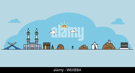Kaaba, Mecca, Saudi Arabia Line Illustration. Historical Landmarks ...