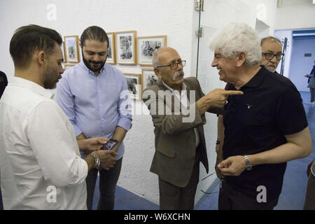 Tehran, Tehran, IRAN. 2nd Aug, 2019. People visit Iranian former AP photographer, Mohammad Sayad's exhibit at the Nabshi Gallery in Tehran, Iran. Credit: Rouzbeh Fouladi/ZUMA Wire/Alamy Live News Stock Photo