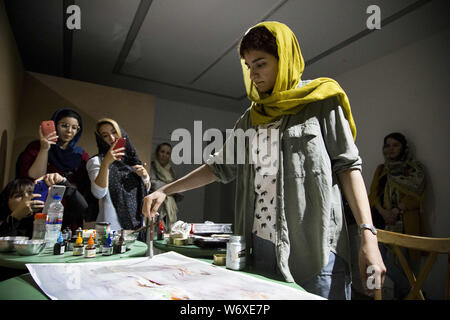 Tehran, Tehran, IRAN. 2nd Aug, 2019. People visit a performance exhibit at the Saless Art Gallery in Tehran, Iran. Credit: Rouzbeh Fouladi/ZUMA Wire/Alamy Live News Stock Photo