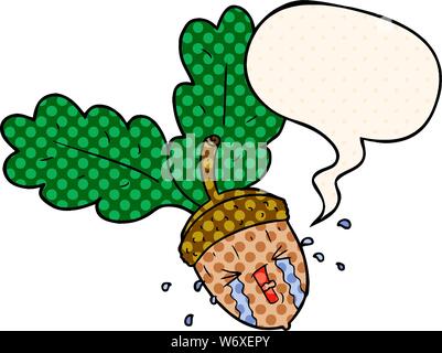 cartoon crying acorn with speech bubble in comic book style Stock Vector