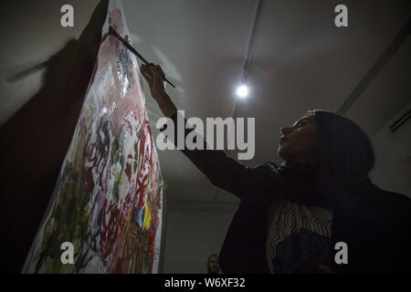 Tehran, Tehran, IRAN. 2nd Aug, 2019. People visit a performance exhibit at the Saless Art Gallery in Tehran, Iran. Credit: Rouzbeh Fouladi/ZUMA Wire/Alamy Live News Stock Photo