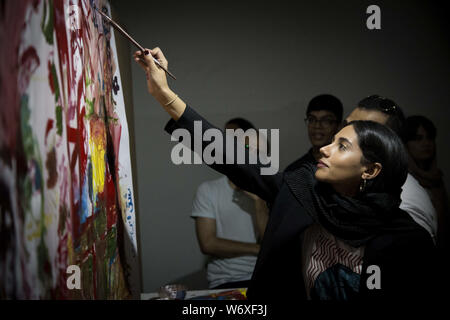 Tehran, Tehran, IRAN. 2nd Aug, 2019. People visit a performance exhibit at the Saless Art Gallery in Tehran, Iran. Credit: Rouzbeh Fouladi/ZUMA Wire/Alamy Live News Stock Photo