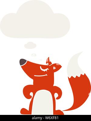 cartoon fox with thought bubble in retro style Stock Vector