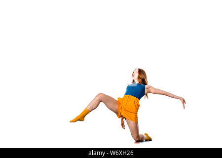 Amazing dancer is doing breakdance on a white background Stock Photo
