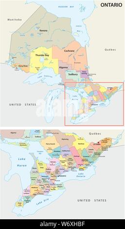 ontario administrative and political map Stock Vector