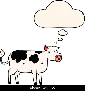 cartoon cow with thought bubble in comic book style Stock Vector