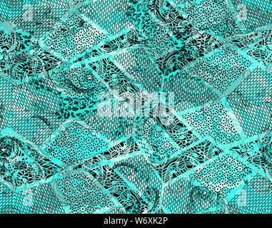 Texture in the modern style of the geometric shapes. Trendy collage seamless pattern. Green color. Stock Photo