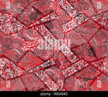 Texture in the modern style of the geometric shapes. Trendy collage seamless pattern. Red color. Stock Photo