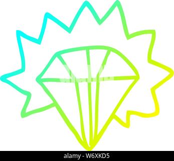 cold gradient line drawing of a cartoon shining diamond Stock Vector