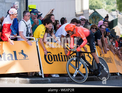 Greg Van Avermaet racing in Pau during the 2019 Time Trial stage of le tour de france Stock Photo