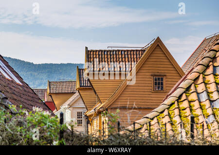 Historical buildings in Bryggen, Hanseatic wharf in Bergen, Norway. UNESCO's World Heritage Site Stock Photo