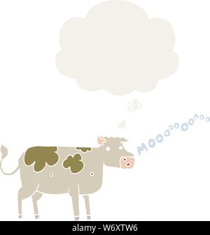 cartoon cow with thought bubble in retro style Stock Vector