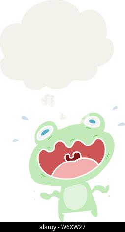 cartoon frog frightened with thought bubble in retro style Stock Vector