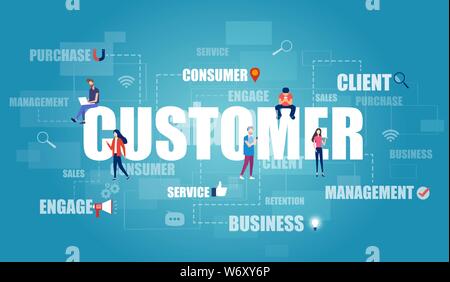 Customer management and retention concept. Vector of casual people using modern gadgets making online orders Stock Vector