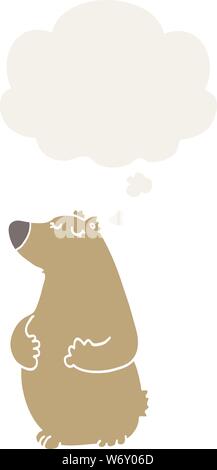 cartoon bear with thought bubble in retro style Stock Vector