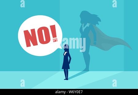 Vector of a businesswoman with superhero shadow screaming No Stock Vector