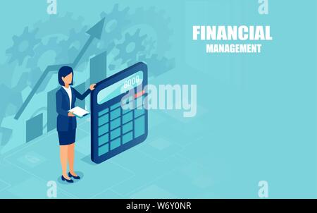 Vector of a business woman with calculator. Financial calculations and management concept Stock Vector
