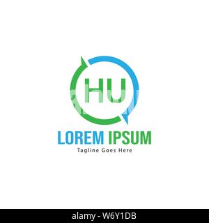 Initial HU logo template with modern frame. Minimalist HU letter logo vector illustration Stock Vector