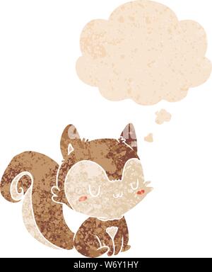 cartoon squirrel with thought bubble in grunge distressed retro textured style Stock Vector