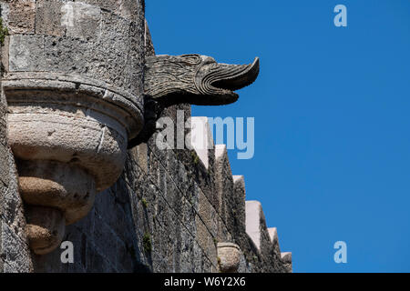 Greece, Rhodes, the largest of the Dodecanese islands. Medieval Old Town. Wall detail with carved gargoyle. UNESCO Stock Photo