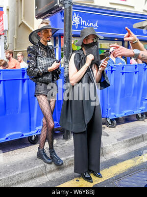 Brighton UK 3rd August 2019 - Some interesting fashion after the annual Brighton and Hove Pride parade starting from the seafront before heading through the city and on to Preston Park where Kylie Minogue is due to perform in the evening . Hundreds of thousands of visitors are expected to take part in this years event over the weekend . Credit : Simon Dack / Alamy Live News Stock Photo