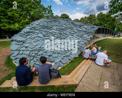 Serpentine Pavilion 2019 in London's Hyde Park. Designed by Japanese architect Junya Ishigami, open between June and Oct 2019. Stock Photo