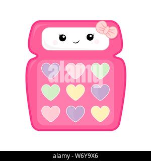 Girl pink calculator isolated on white background. Cute vector illustration of a school calculator for children. Stock Vector