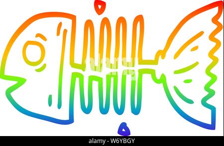 rainbow gradient line drawing of a cartoon fish bones Stock Vector