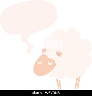 cartoon sheep with speech bubble in retro style Stock Vector