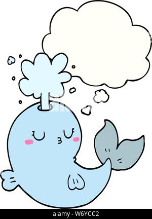 cartoon whale spouting water with thought bubble Stock Vector