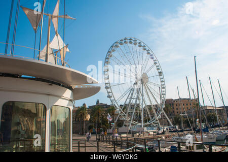 Ferris wheel in Genova, porto antico Stock Photo