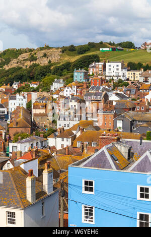 Hastings Old Town, East Sussex, UK, looking down George Street, in