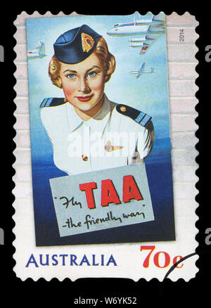 AUSTRALIA - CIRCA 2014: A stamp shows image of the Australian airlines TAA, the friendly way, circa 2014. Stock Photo