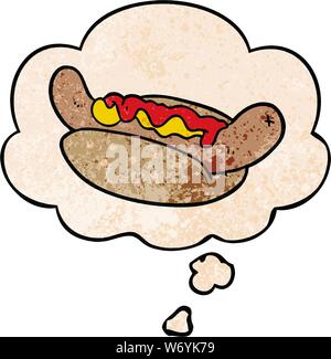 cartoon hot dog with thought bubble in grunge texture style Stock Vector