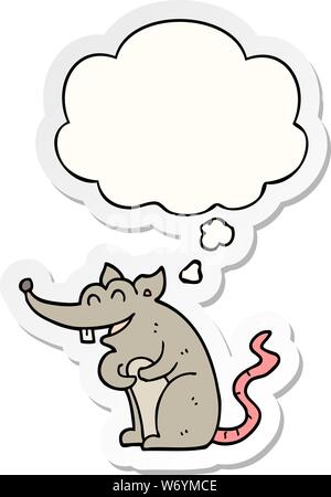 cartoon rat with thought bubble as a printed sticker Stock Vector