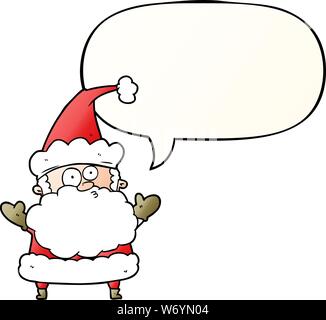 cartoon confused santa claus shurgging shoulders with speech bubble in smooth gradient style Stock Vector