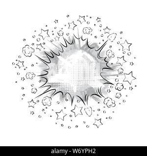 Grunge gray explosion silhouette with stars and smoke Stock Vector