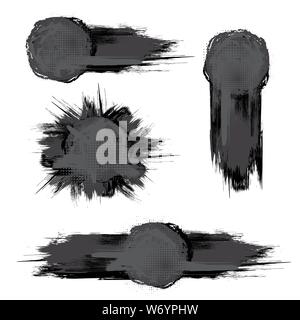 Set of different black grunge ink blots frames isolated on white background Stock Vector