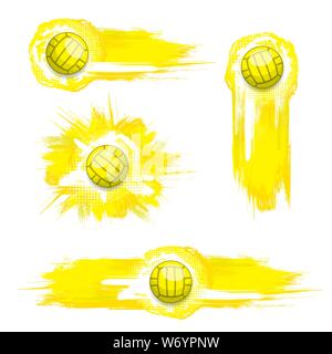 Set of grunge yellow frames witth waterpolo balls isolated on white background Stock Vector