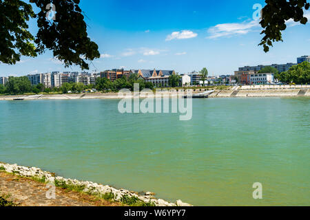 Budapest, Hungary - July 08, 2019: The Margaret Island on the Danube, between Buda and Pest, is a quiet green area of the city. The pedestrian walkway Stock Photo