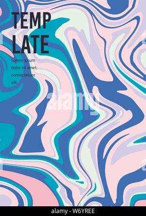 Marble pastel texture. Vector abstract background A4. Fluid art. Liquid mixed paint colors pink, blue, white. Colorful liquid. Template for poster, card, brochure, invitation, cover book catalogue Stock Vector
