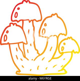 warm gradient line drawing of a cartoon mushrooms Stock Vector
