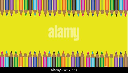 yellow background with colored pencils Stock Vector