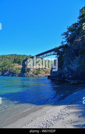 The Deception Pass Bridge as seen from Little North Beach in Deception Pass State Park, Washington Stock Photo