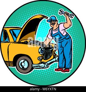 master car repair. Pop art retro vector illustration drawing Stock Vector
