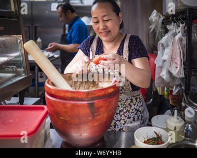 Making Papaya Salad In A Mortar Som Tam Thai Street Food Stock