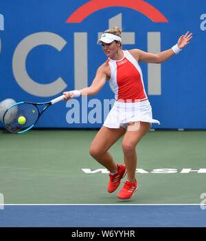 August 3, 2019: Caty McNally (USA) loses to Camila Giorgi (ITA) 7-6, 6-2, at the CitiOpen being played at Rock Creek Park Tennis Center in Washington, DC, . © Leslie Billman/Tennisclix/CSM Stock Photo