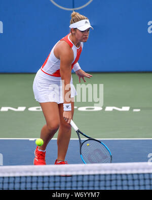 August 3, 2019: Caty McNally (USA) loses to Camila Giorgi (ITA) 7-6, 6-2, at the CitiOpen being played at Rock Creek Park Tennis Center in Washington, DC, . © Leslie Billman/Tennisclix/CSM Stock Photo