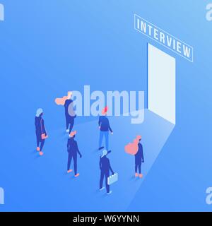 Candidates waiting job interview isometric illustration. Future career opportunities and goals metaphor, employees simple characters. Employment service, job vacancy 3d isolated clipart Stock Vector